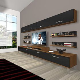 Decoraktiv Ekoflex 360Y Slm Krom Ayaklı Ceviz Siyah Tv Sehpa Ünitesi