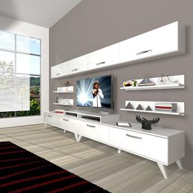Decoraktiv Ekoflex 360Y Slm Retro Parlak Beyaz Tv Sehpa Ünitesi