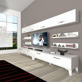 Decoraktiv Ekoflex 360Y Slm Silver Parlak Beyaz Tv Sehpa Ünitesi