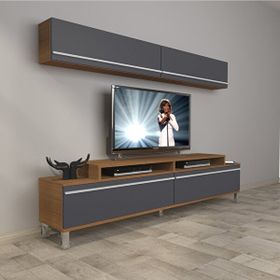 Decoraktiv Ekoflex 5 Mdf Krom Ayaklı Ceviz Antrasit Tv Sehpa Ünitesi