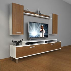 Decoraktiv Ekoflex 7 Slm Krom Ayaklı Beyaz Ceviz Tv Sehpa Ünitesi