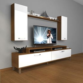 Decoraktiv Ekoflex 7 Slm Krom Ayaklı Beyaz Ceviz Tv Sehpa Ünitesi