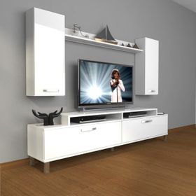Decoraktiv Ekoflex 7 Slm Krom Ayaklı Parlak Beyaz Tv Sehpa Ünitesi