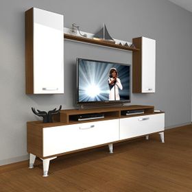 Decoraktiv Ekoflex 7 Slm Silver Ceviz Beyaz Tv Sehpa Ünitesi