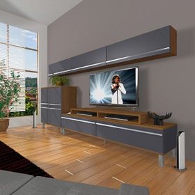Decoraktiv Ekoflex 8 Mdf Krom Ayaklı Ceviz Antrasit Tv Sehpa Ünitesi