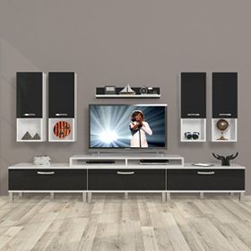 Decoraktiv Ekoflex 8DA Slm Krom Ayaklı Beyaz Siyah Tv Sehpa Ünitesi
