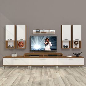 Decoraktiv Ekoflex 8DA Slm Krom Ayaklı Ceviz Beyaz Tv Sehpa Ünitesi