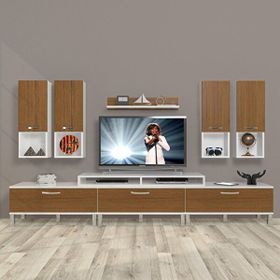 Decoraktiv Ekoflex 8DA Slm Krom Ayaklı Ceviz Beyaz Tv Sehpa Ünitesi