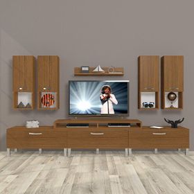Decoraktiv Ekoflex 8DA Slm Krom Ayaklı Naturel Ceviz Tv Sehpa Ünitesi