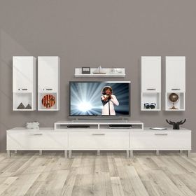 Decoraktiv Ekoflex 8DA Slm Krom Ayaklı Parlak Beyaz Tv Sehpa Ünitesi