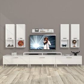 Decoraktiv Ekoflex 8DA Slm Krom Ayaklı Parlak Beyaz Tv Sehpa Ünitesi