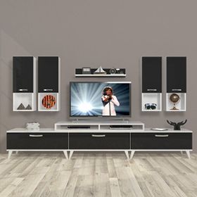 Decoraktiv Ekoflex 8DA Slm Retro Beyaz Siyah Tv Sehpa Ünitesi
