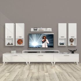 Decoraktiv Ekoflex 8DA Slm Retro Parlak Beyaz Tv Sehpa Ünitesi