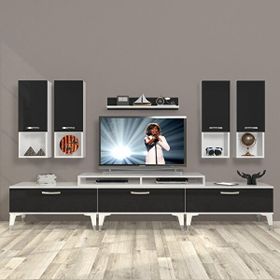 Decoraktiv Ekoflex 8DA Slm Silver Beyaz Siyah Tv Sehpa Ünitesi