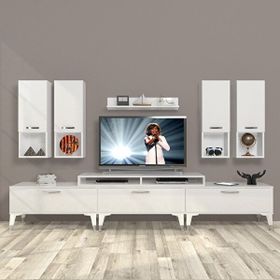 Decoraktiv Ekoflex 8DA Slm Silver Parlak Beyaz Tv Sehpa Ünitesi