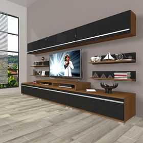Decoraktiv Ekoflex 8Y Mdf Ceviz Siyah Tv Sehpa Ünitesi