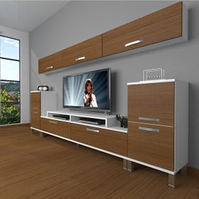 Decoraktiv Ekoflex 9 Slm Krom Ayaklı Beyaz Ceviz Tv Sehpa Ünitesi