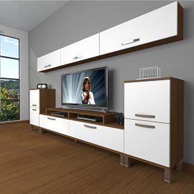 Decoraktiv Ekoflex 9 Slm Krom Ayaklı Beyaz Ceviz Tv Sehpa Ünitesi