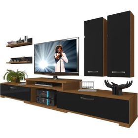 Decoraktiv Flex 5D130 MDF Ceviz Siyah Tv Ünitesi