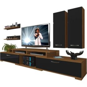 Decoraktiv Flex 5D130 MDF Ceviz Siyah Tv Ünitesi