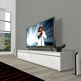 Decoraktiv Parlak Beyaz Eko 140 T Mdf Rustik Tv Ünitesi