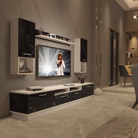 Decoraktiv Trendstyle 5220DA Beyaz Siyah Mermer MDF Tv Ünitesi
