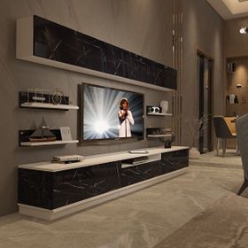 Decoraktiv Trendstyle 8YS Beyaz Siyah Mermer MDF Tv Ünitesi