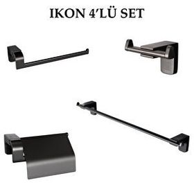 Decordem Banora Ikon Siyah 4'lü Premium Lux Banyo Seti