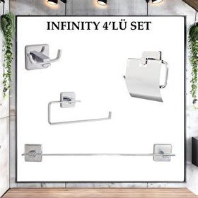 Decordem Banora Infinity 4'lü Pirinç Paslanmaz Krom Premium Lüx Banyo Seti