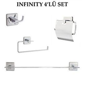 Decordem Banora Infinity 4'lü Pirinç Paslanmaz Krom Premium Lüx Banyo Seti