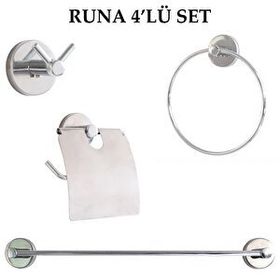 Decordem Banora Runa Paslanmaz Metal Krom 4'lü Banyo Seti