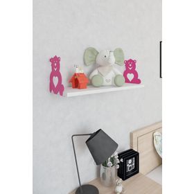 Decormet Kalpli Ayıcık Pembe-Parlak Beyaz Raf Seti