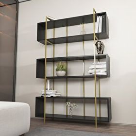 Decorotika Bruti Antrasit Gold Kitaplık
