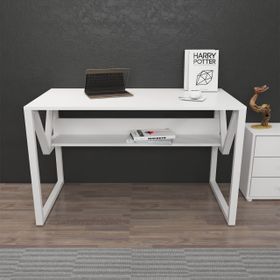 Decorotika Lona Beyaz Beyaz Metal Çalışma Masası