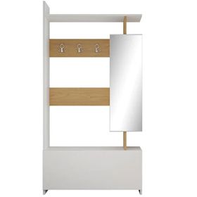 Decorotika Tovel Aynalı Beyaz - Teak Portmanto
