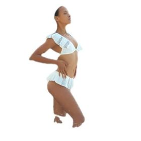 Deep Beach DB20004BT Volanlı Taşlı Ekru Kadın Bikini