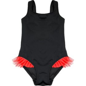 Deep Beach DB200618CM Siyah Kırmızı Fırfır Detaylı Kız Çocuk Mayo