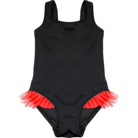 Deep Beach DB200618CM Siyah Kırmızı Fırfır Detaylı Kız Çocuk Mayo