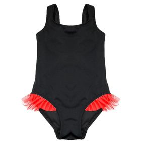 Deep Beach DB200618CM Siyah Kırmızı Fırfır Detaylı Kız Çocuk Mayo