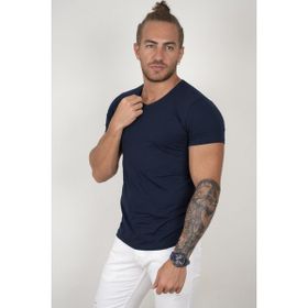 Deepsea 1801165 V Yakalı Likralı Dar Kesim Lacivert Erkek T-shirt