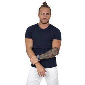 Deepsea 1801165 V Yakalı Likralı Dar Kesim Lacivert Erkek T-shirt
