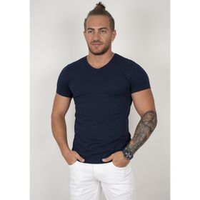 Deepsea 1801165 V Yakalı Likralı Dar Kesim Lacivert Erkek T-shirt