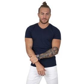 Deepsea 1801165 V Yakalı Likralı Dar Kesim Lacivert Erkek T-shirt