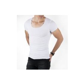 Deepsea 1801199 Beyaz Geniş Yakalı Erkek T-shirt