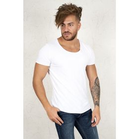 Deepsea 1801199 Beyaz Geniş Yakalı Erkek T-shirt