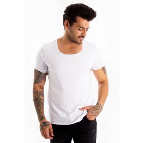 Deepsea 1801199 Beyaz Geniş Yakalı Erkek T-shirt