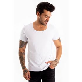 Deepsea 1801199 Beyaz Geniş Yakalı Erkek T-shirt