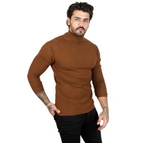Deepsea 2100015 Kahve Balıkçı Yaka Çizgili Slim Fit Erkek Örme Kazak