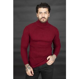 Deepsea 2100015 Siyah Balıkçı Yaka Çizgili Slim Fit Erkek Örme Kazak