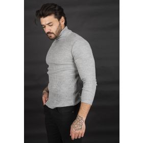 Deepsea 2100015 Siyah Balıkçı Yaka Çizgili Slim Fit Erkek Örme Kazak